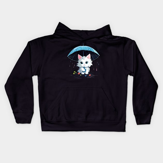 Turkish Angora Rainy Day With Umbrella Kids Hoodie by JH Mart